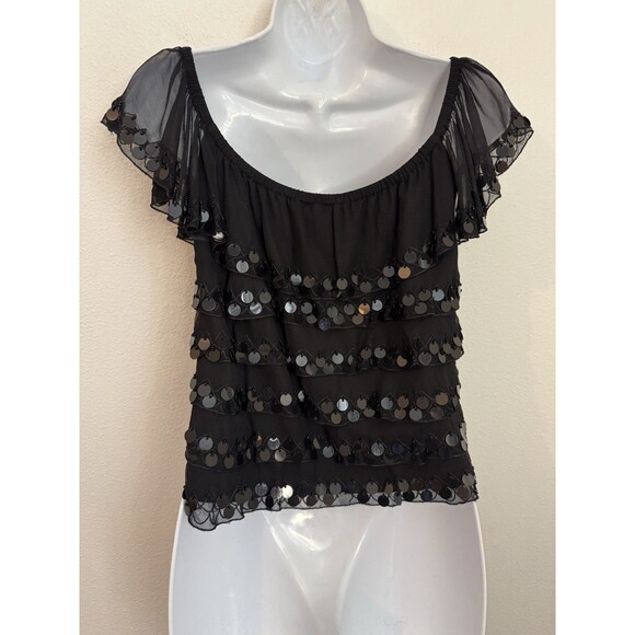 Vintage Cache Silk Beaded Ruffle Flutter Sleeve Blouse Size 10 Y2k Fairygoth - Picture 3 of 5